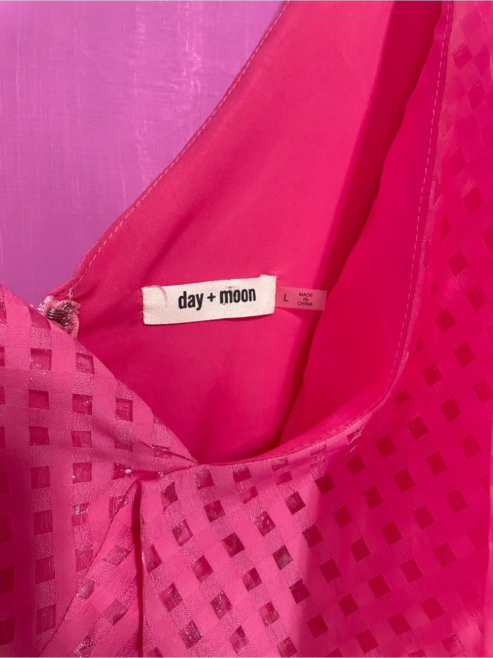 One-Shoulder Ruffle Eyelet Mini Dress in Hot Pink - Picture 3 of 4